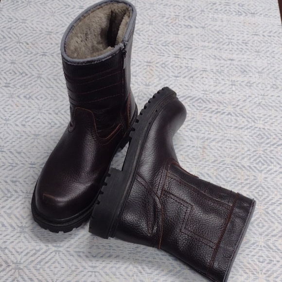 Nautilus Men's Dark Brown Leather Boots Outdoor Work Warm.